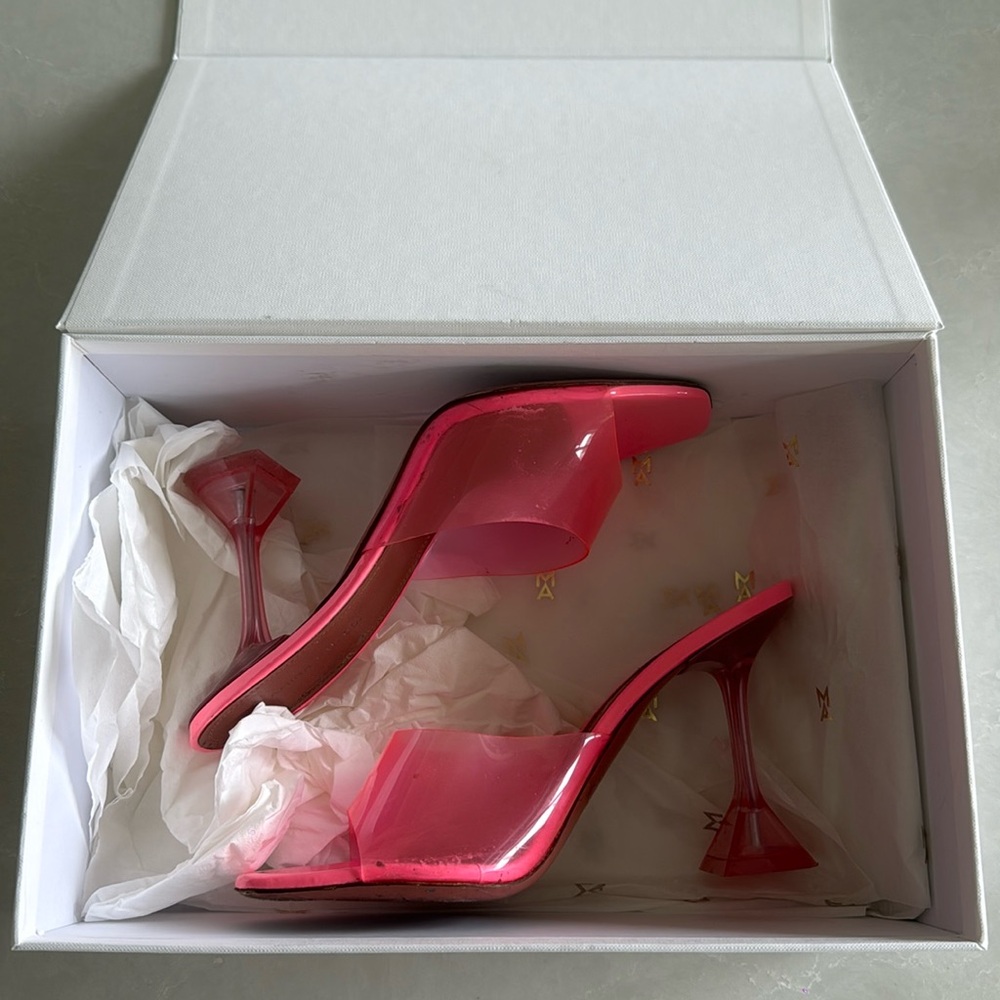 Amina muaddi neon pink heels